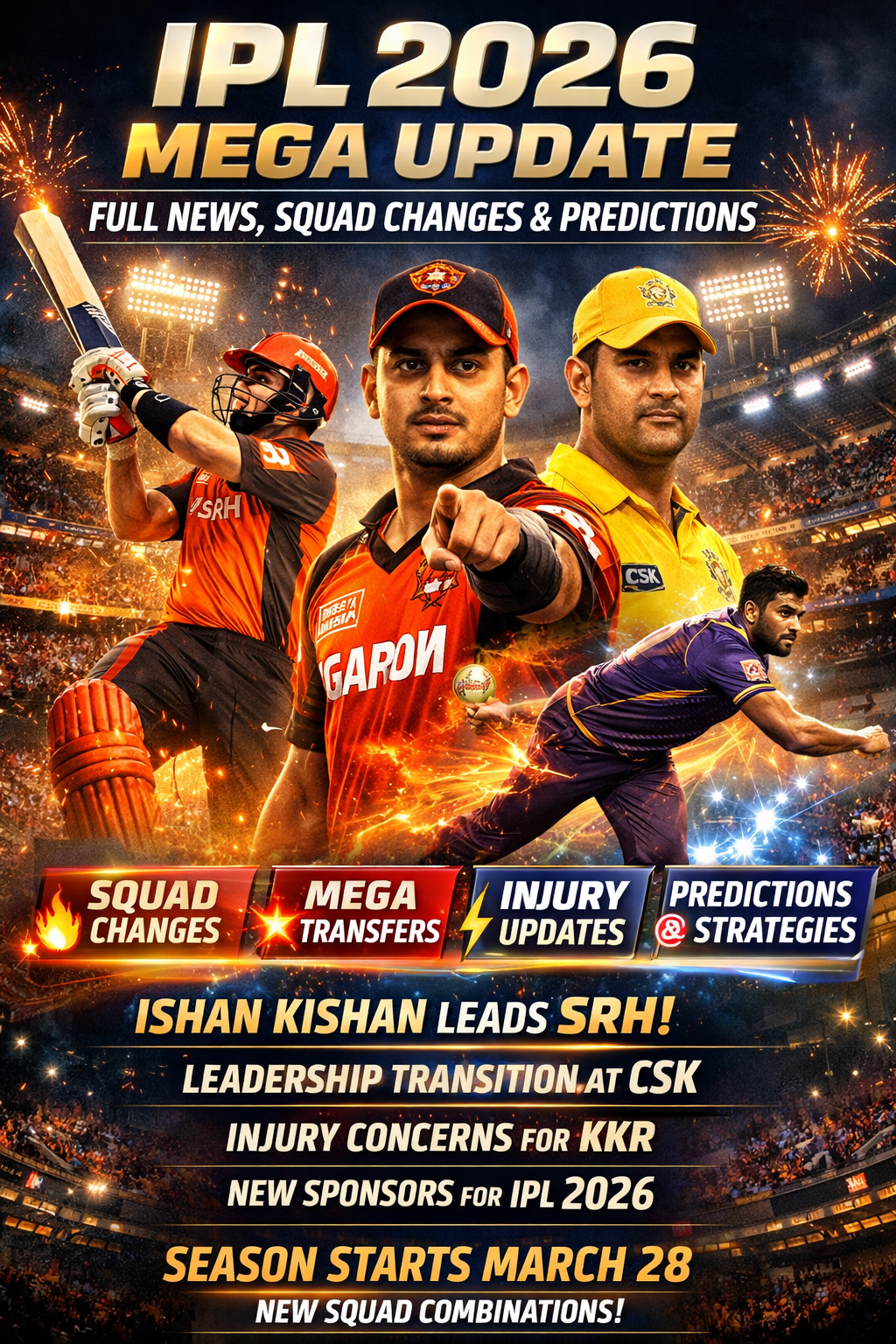 IPL 2026 Mega Update: Full News, Squad Changes & Predictions