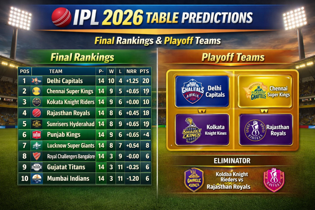 IPL 2026 Table Predictions
