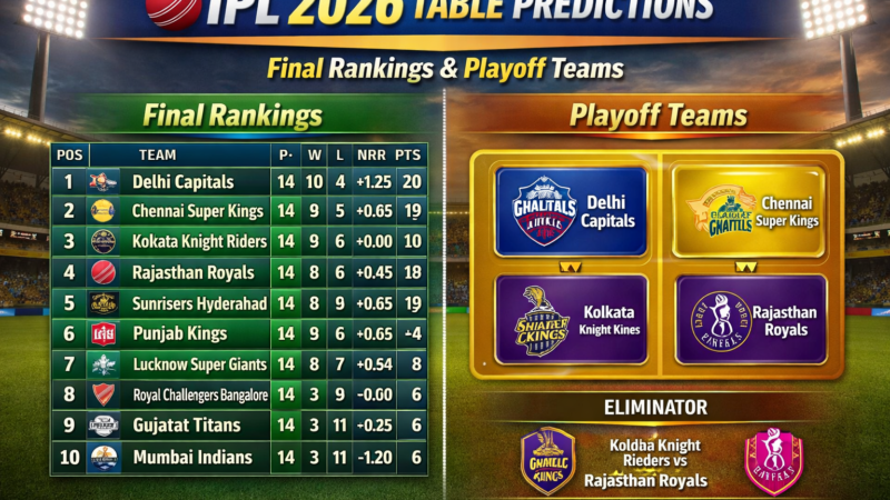 IPL 2026 Table Predictions: Final Rankings & Playoff Teams