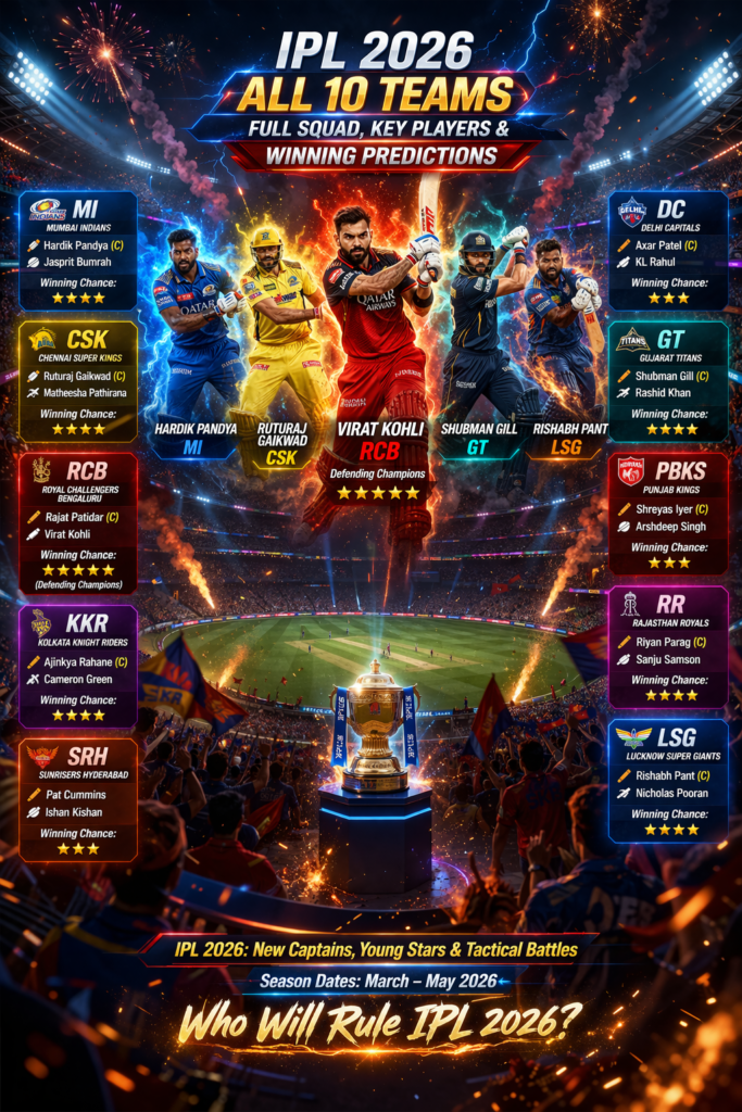 All 10 Teams in IPL 2026: Full Squad