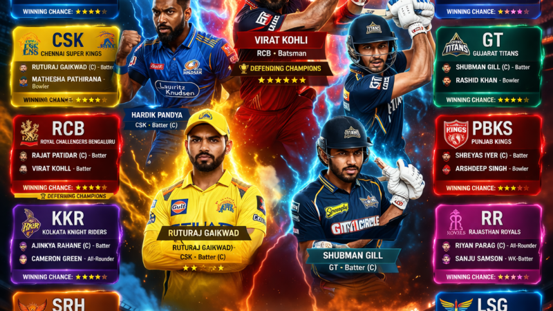 All 10 Teams in IPL 2026: Full Squad, Key Players & Winning Predictions