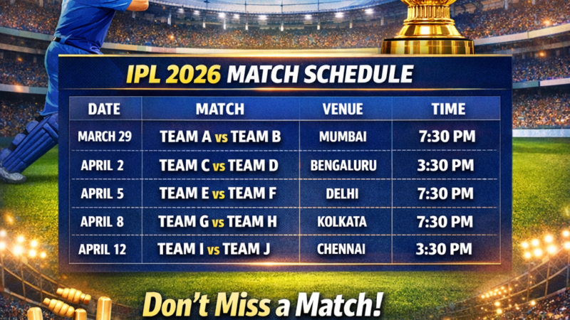 Don’t Miss a Match! IPL 2026 Complete Time Table & Fixtures List