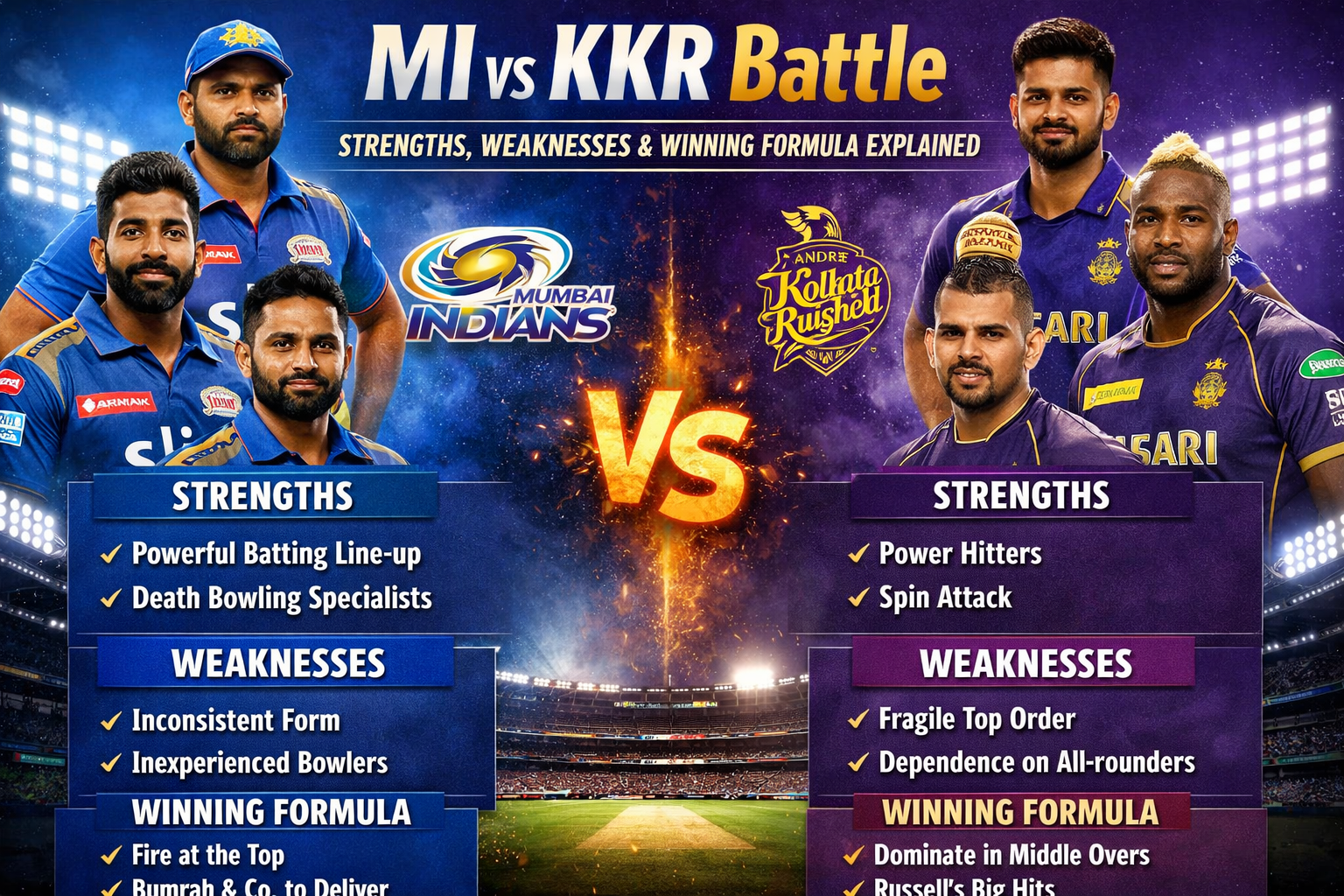 MI vs KKR Battle: Strengths, Weaknesses & Winning Formula Explained