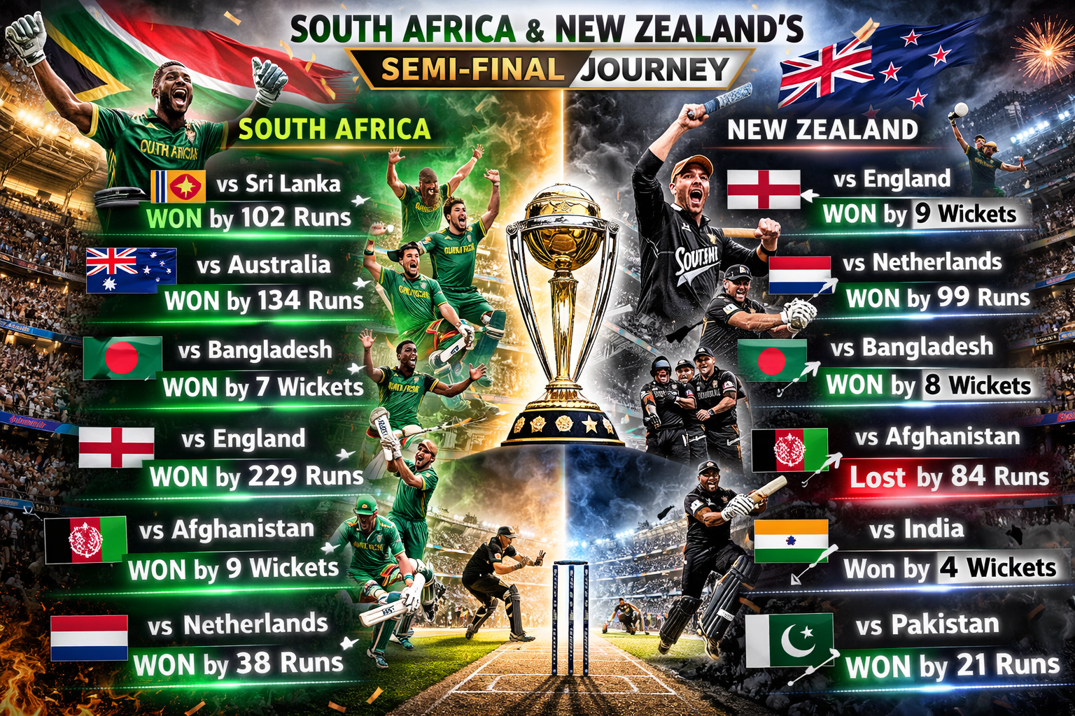 From Group Stage to Glory: South Africa and New Zealand’s Semi-Final Journey