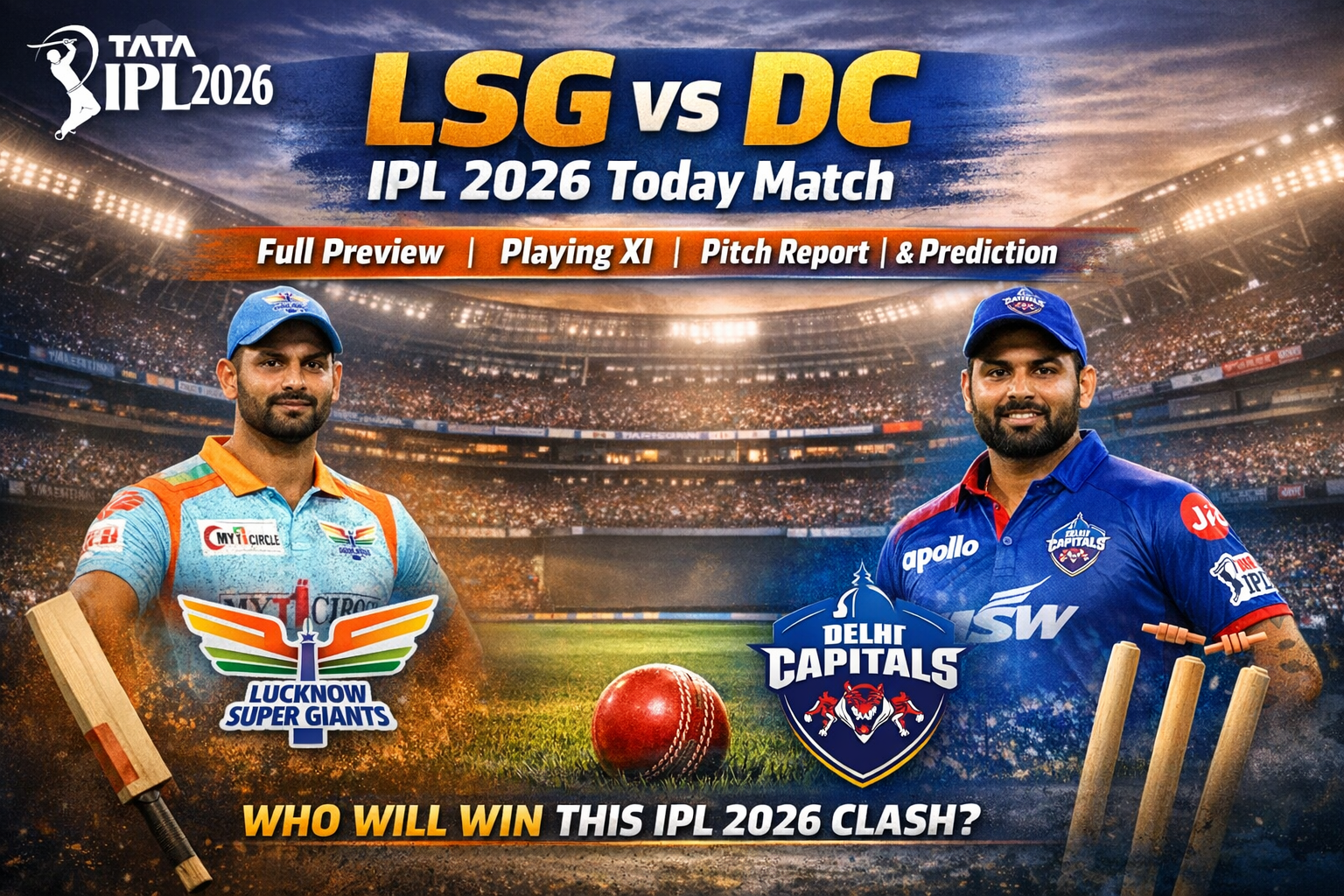 LSG vs DC IPL 2026 Today Match: Full Preview, Playing XI, Pitch Report & Prediction