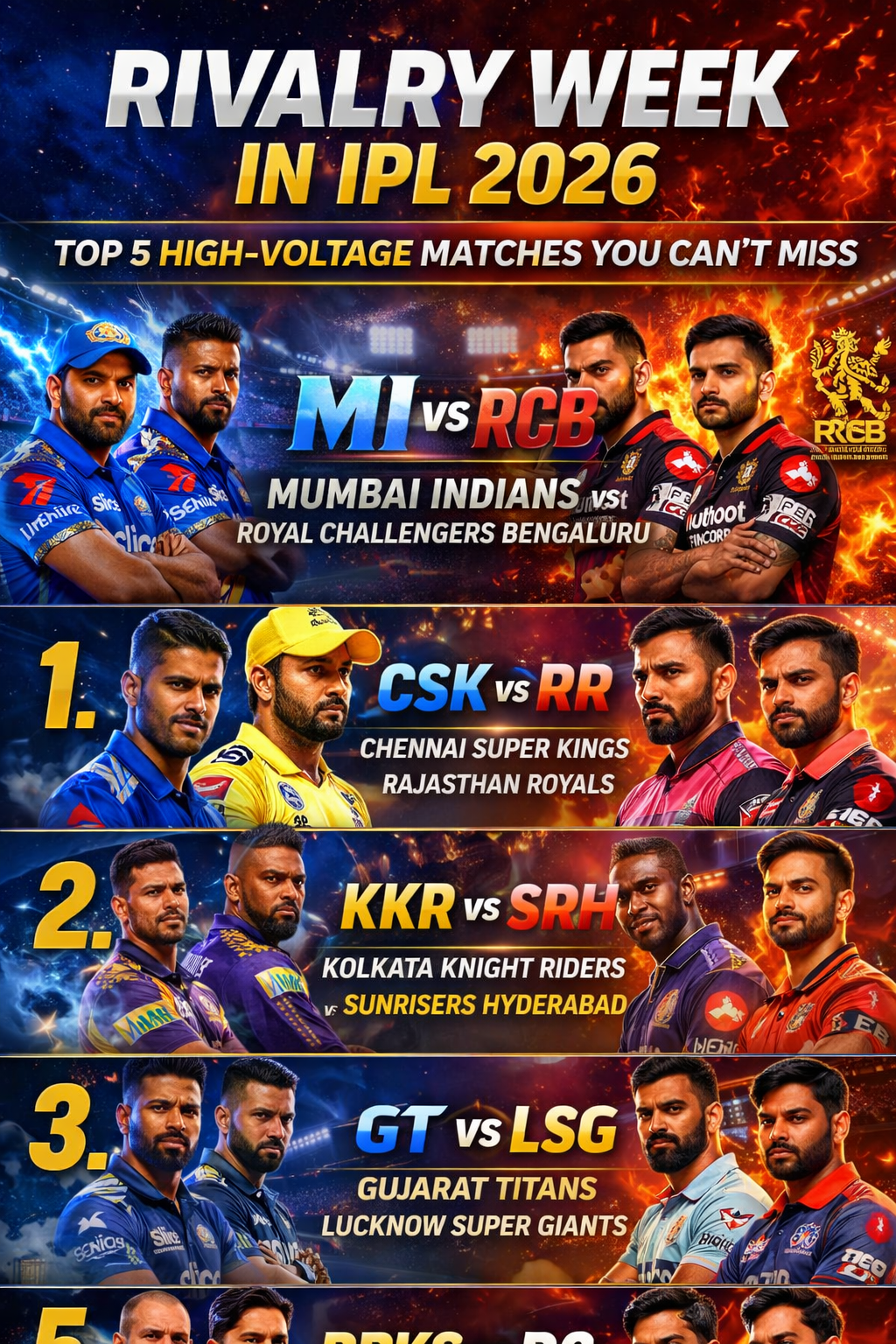 Rivalry Week in IPL 2026: Top 5 High-Voltage Matches You Can’t Miss