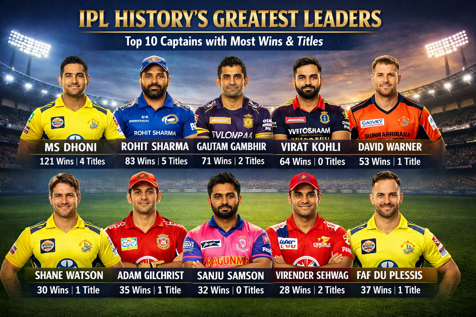 IPL History’s Greatest Leaders: Top 10 Captains with Most Wins & Titles