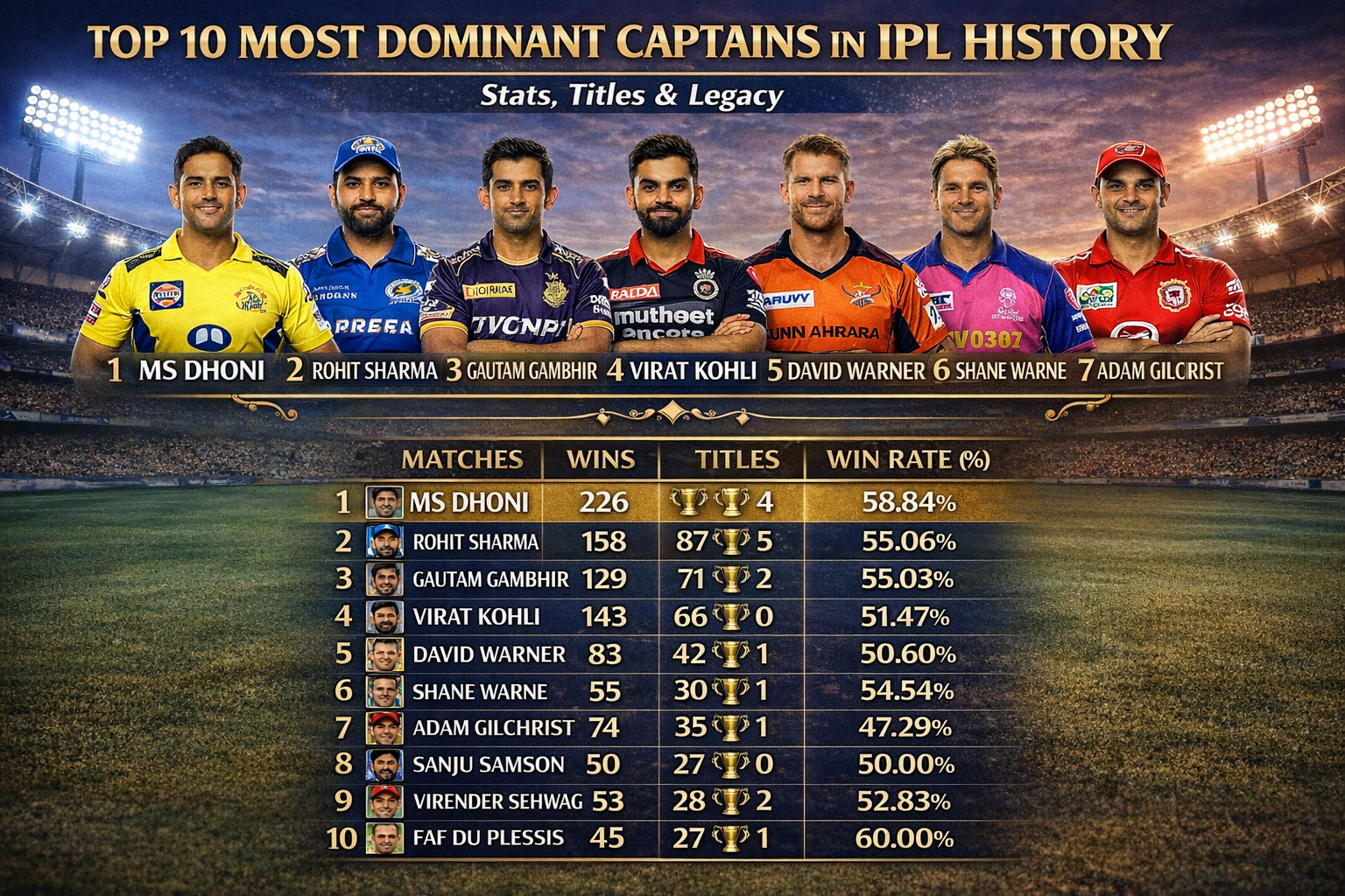 Top 10 Most Dominant Captains in IPL History: Stats, Titles & Legacy