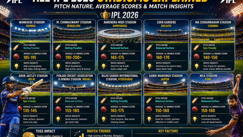All IPL 2026 Stadiums Explained: Pitch Nature, Average Scores & Match Insights