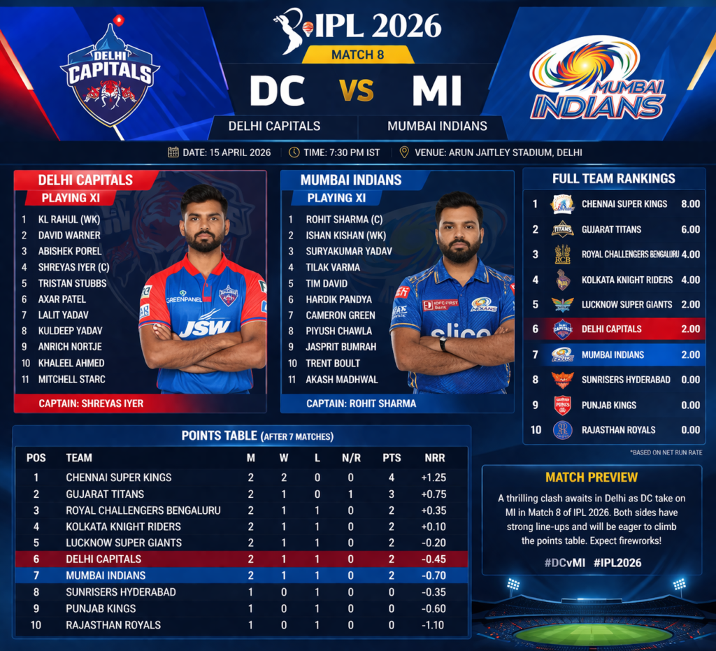 DC vs MI IPL 2026 Match 8