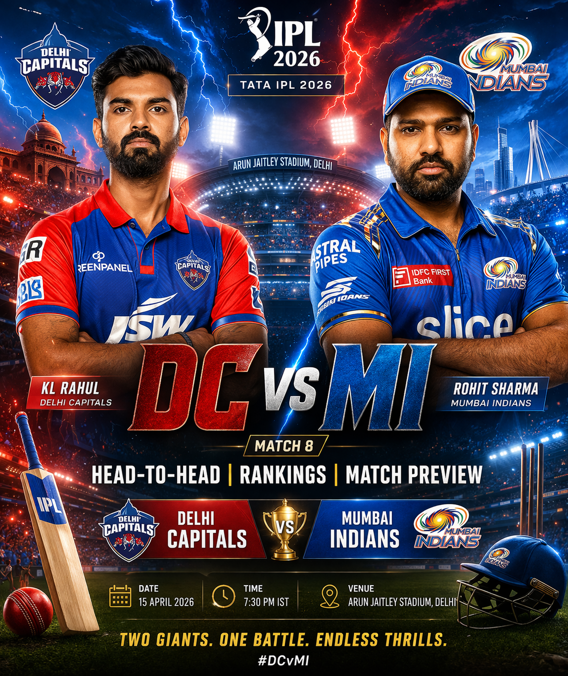 Delhi Capitals vs Mumbai Indians Match 8 Preview: Head-to-Head, Rankings & Who Will Win?