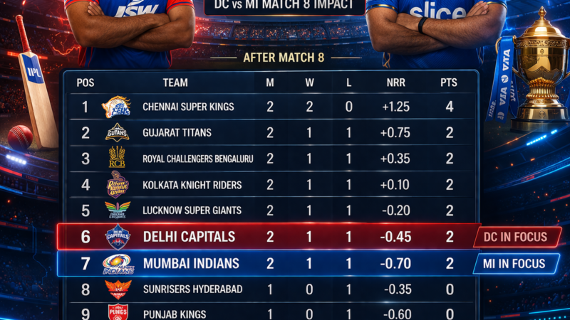 IPL 2026 Points Table: Where Do DC and MI Stand After Match 8? Full Rankings Explained