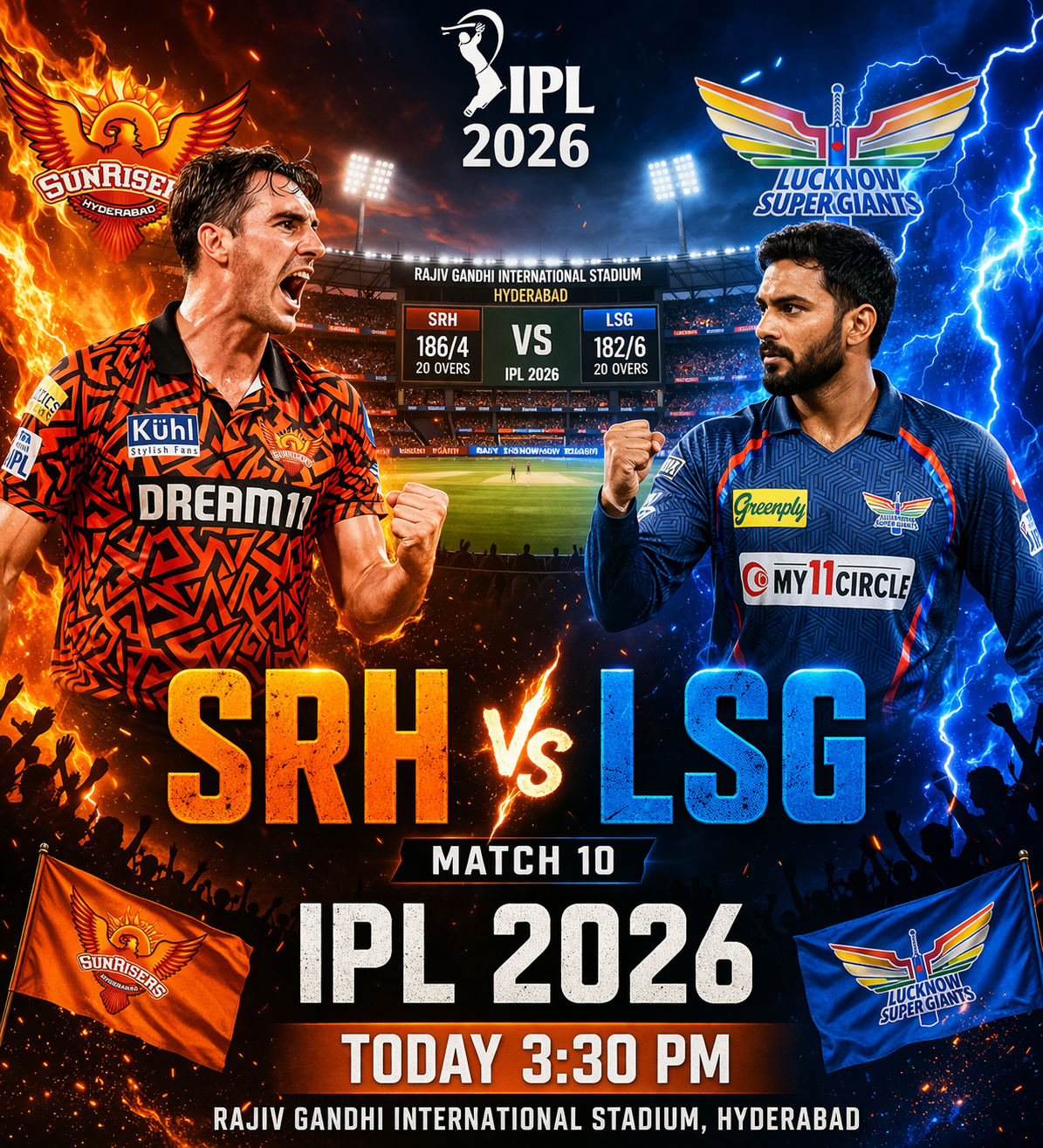 Sunrisers Hyderabad vs Lucknow Super Giants IPL 2026 Match 10: Date, Time, Venue, and Playing XI
