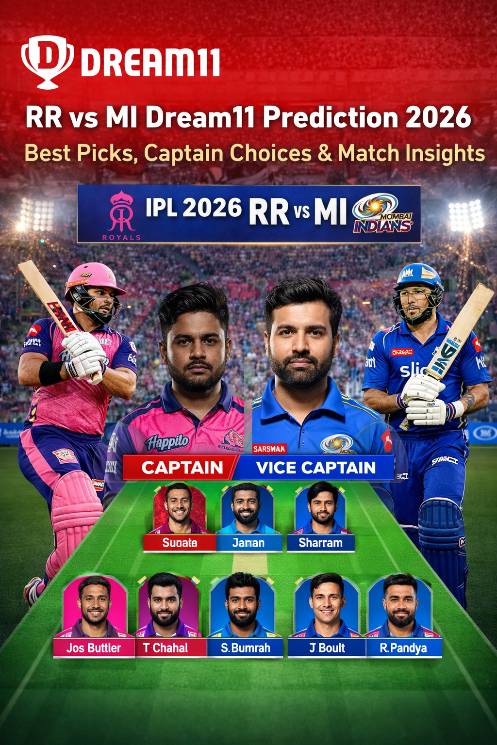 RR vs MI Dream11 Prediction 2026: Best Picks, Captain Choices & Match Insights